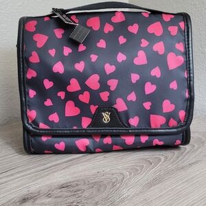 Victoria's Secret Black and Pink Heart Make-Up Bag